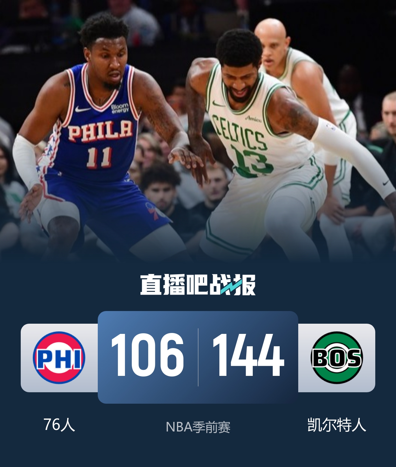 🏀绿军38分胜76人 塔图姆23+5 乔治首秀13+5+5断 詹帝布朗缺阵