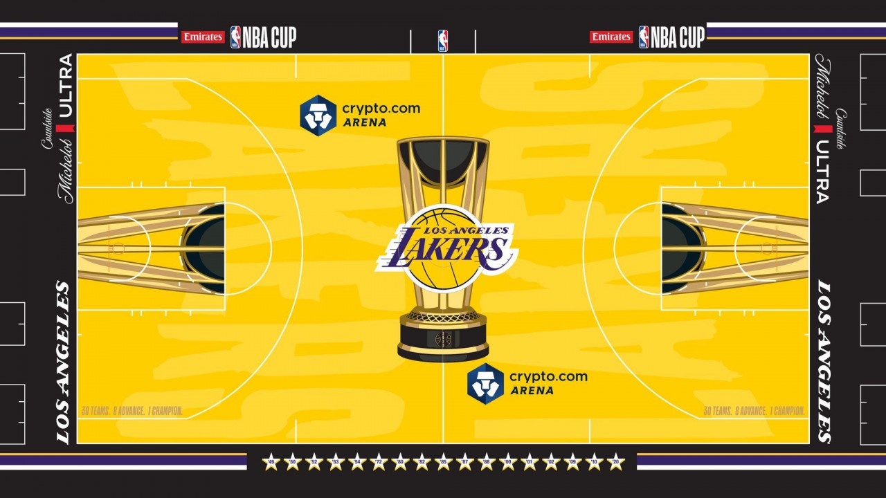 这配色方案如何？湖人官方公布2026年NBA杯专属球场地板设计