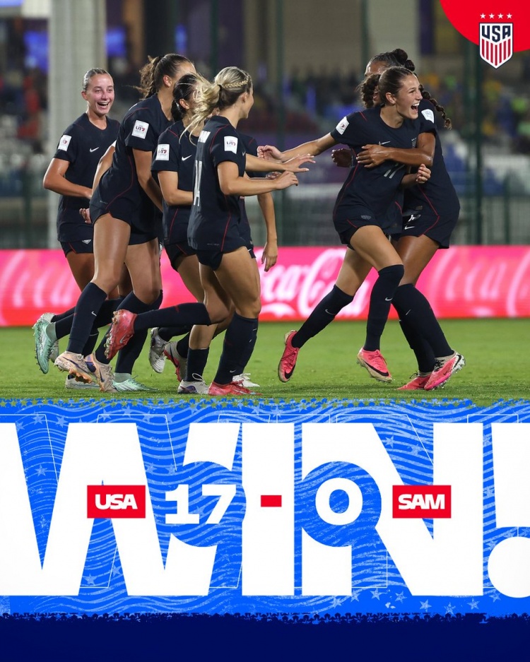 残暴!美国U17女足17-0大胜萨摩亚U17女足创造纪录